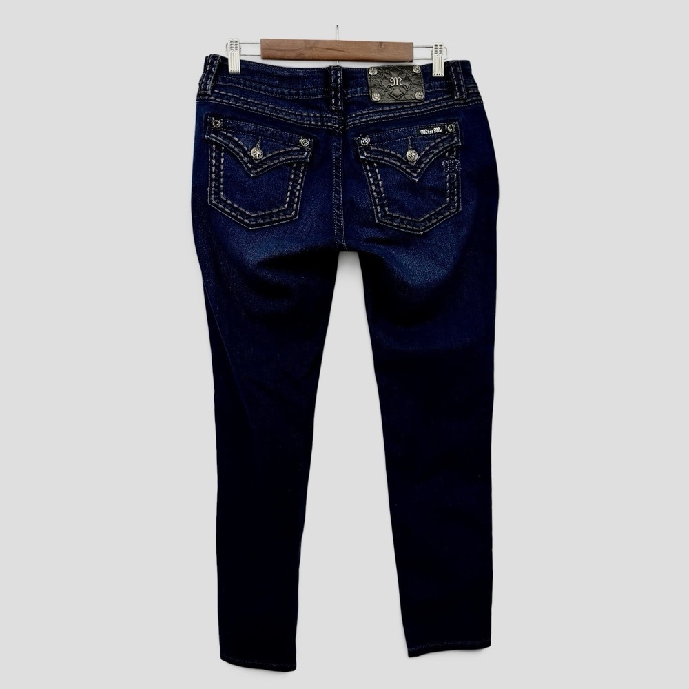 Miss Me Signature Skinny Jeans Womens 30 Dark Wash Low Rise Flap Pocket Stretch - Picture 4 of 13